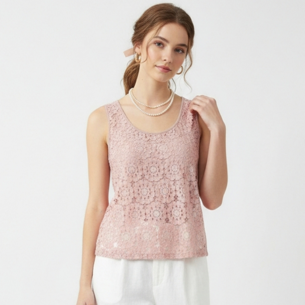 Shannon Ford Tank Pink Crochet Floral Fairy Coquette M